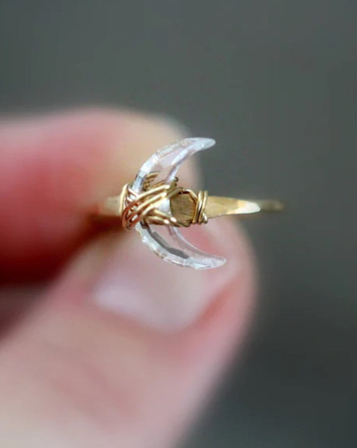 Crescent Quartz Moon Ring Gold