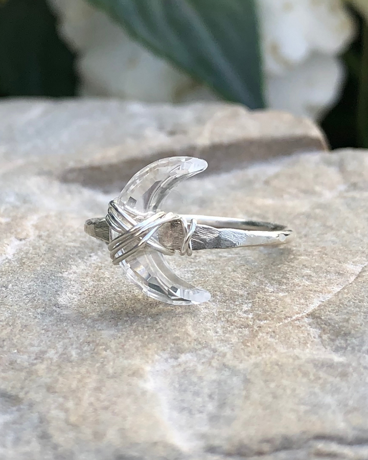 Crescent Quartz Moon Ring Silver