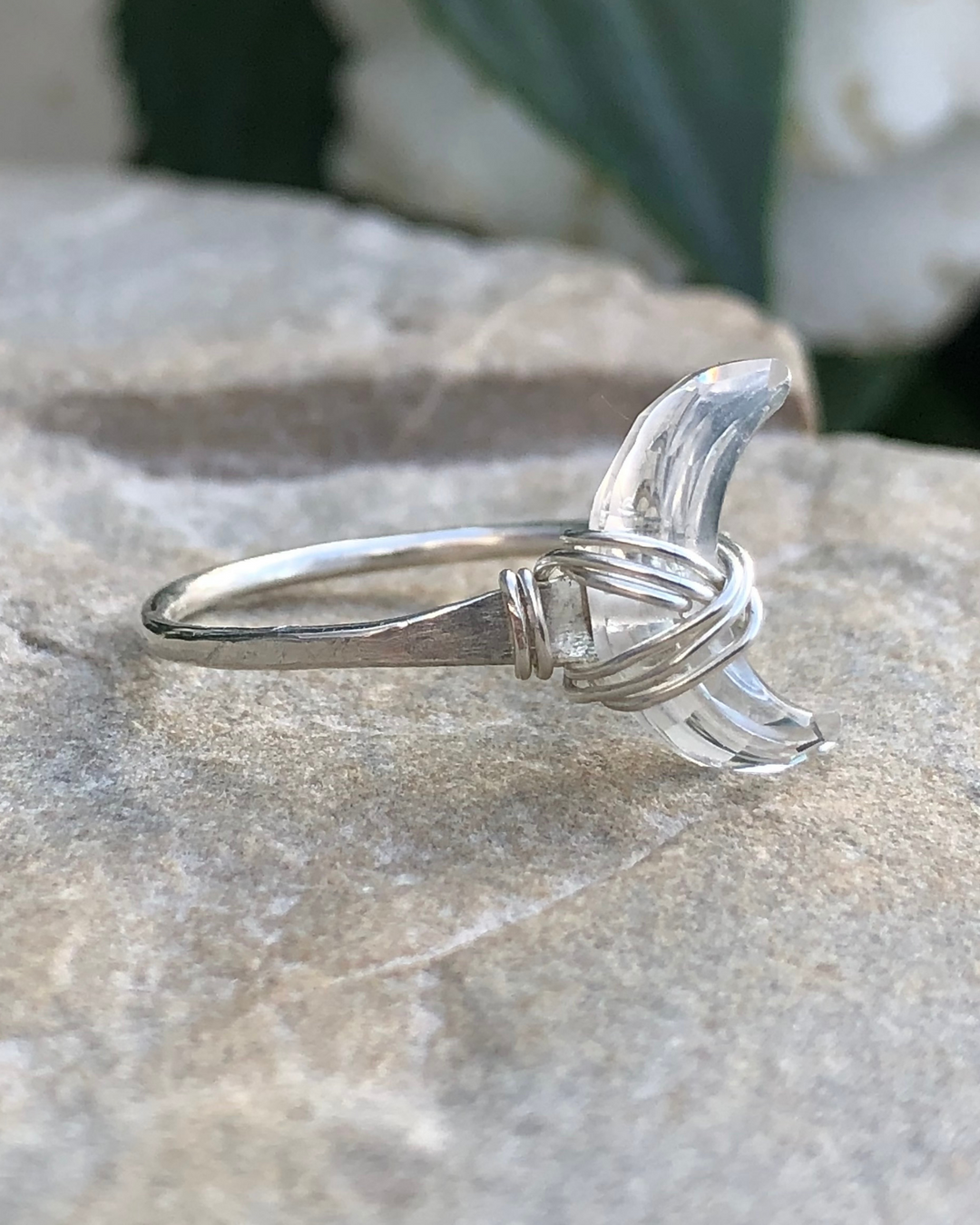 Crescent Quartz Moon Ring Silver