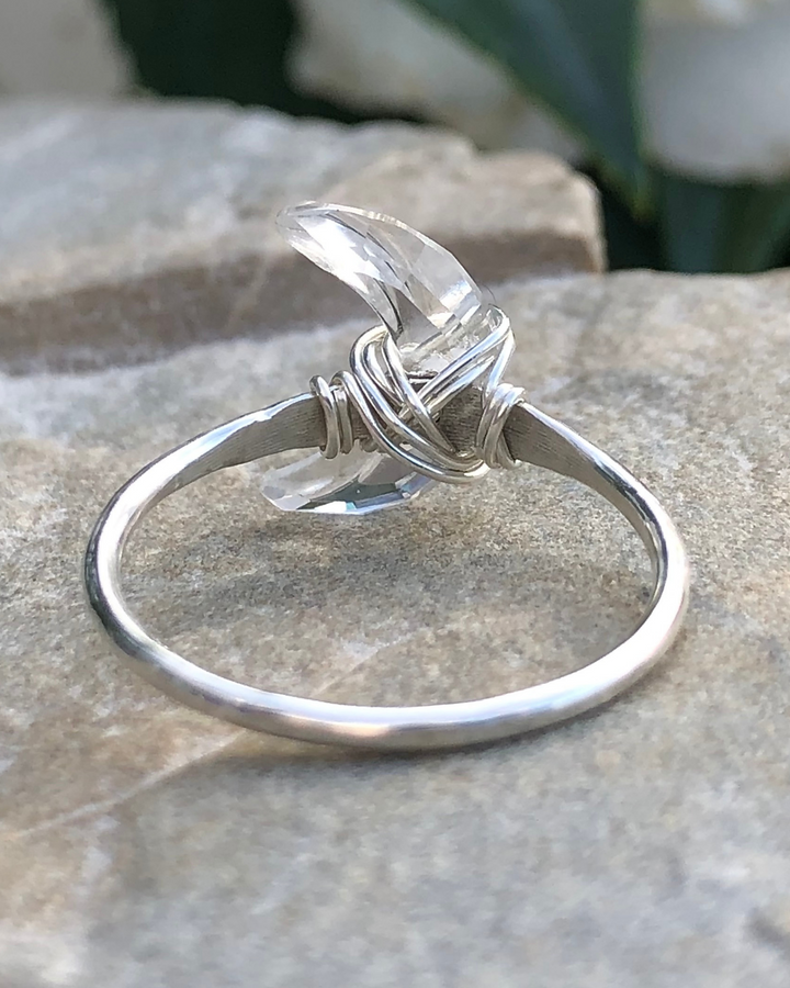 Crescent Quartz Moon Ring Silver