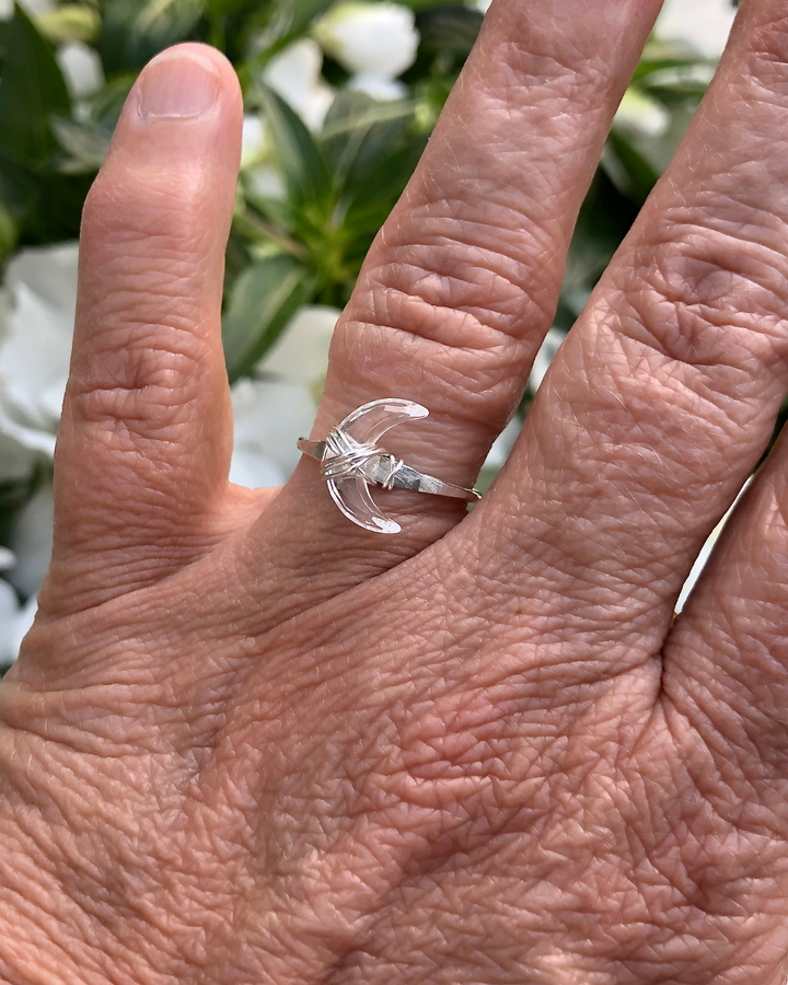 Crescent Quartz Moon Ring Silver