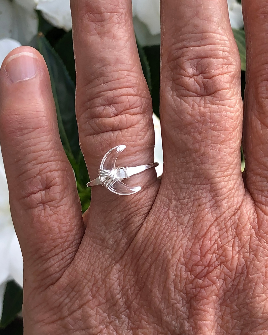 Crescent Quartz Moon Ring Silver