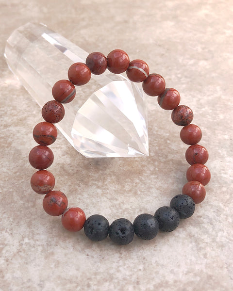 Red Jasper and Lava Stone 8mm Gemstone Bracelet