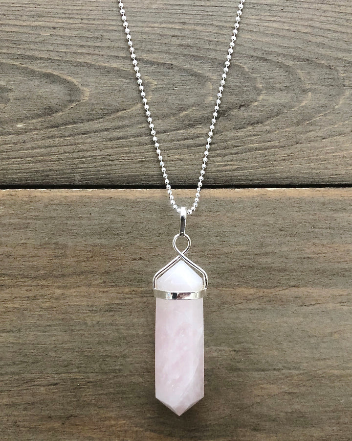 Rose Quartz Crystal Point Electroplate Pendant