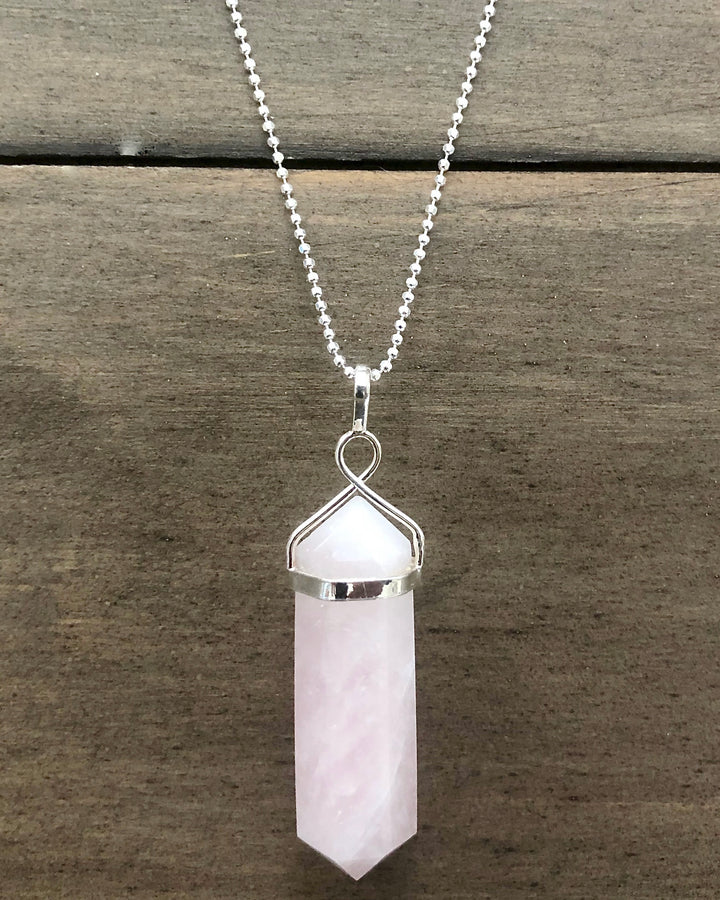 Rose Quartz Crystal Point Electroplate Pendant