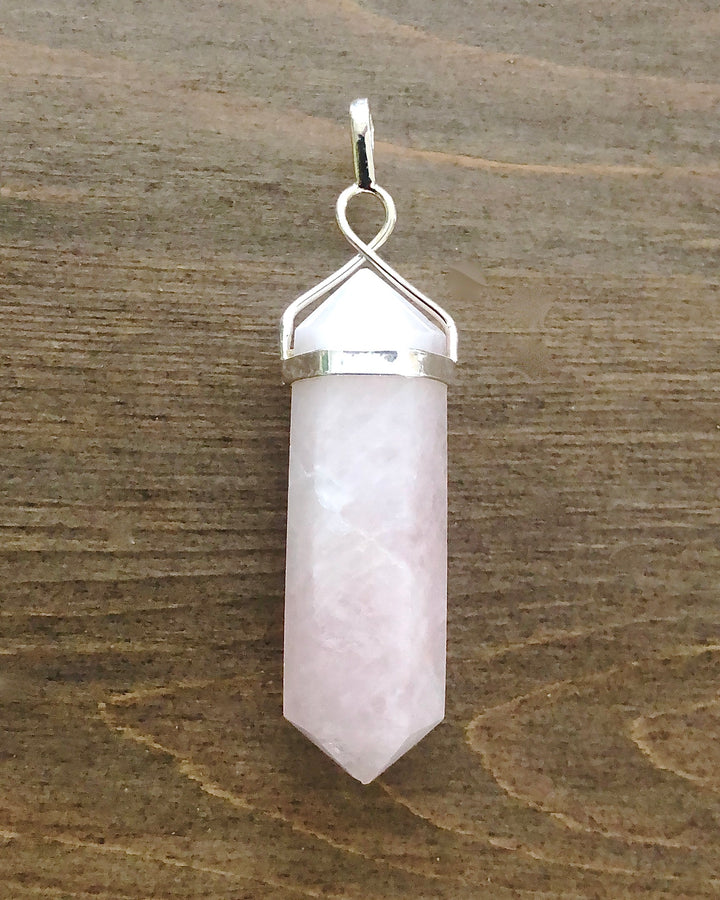 Rose Quartz Crystal Point Electroplate Pendant