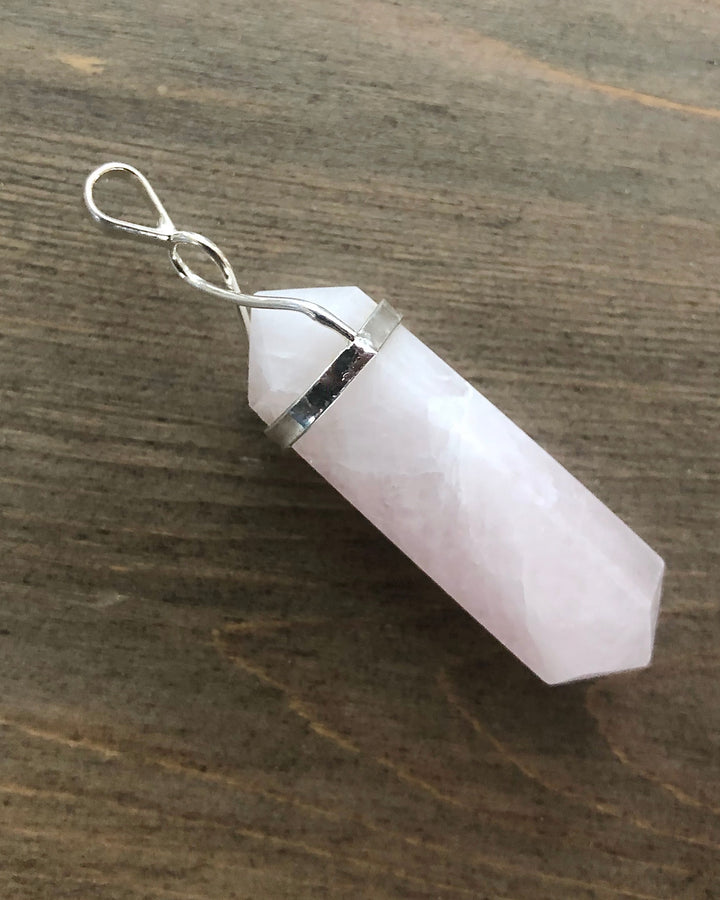 Rose Quartz Crystal Point Electroplate Pendant