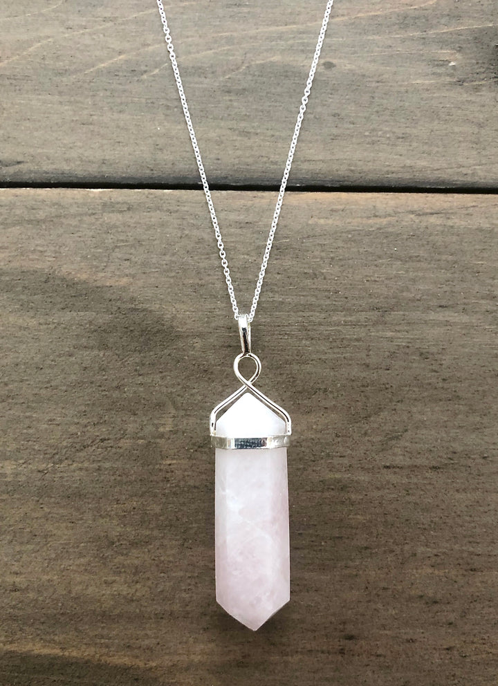 Rose Quartz Crystal Point Electroplate Pendant