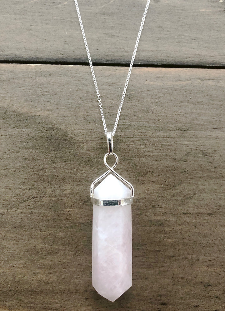 Rose Quartz Crystal Point Electroplate Pendant