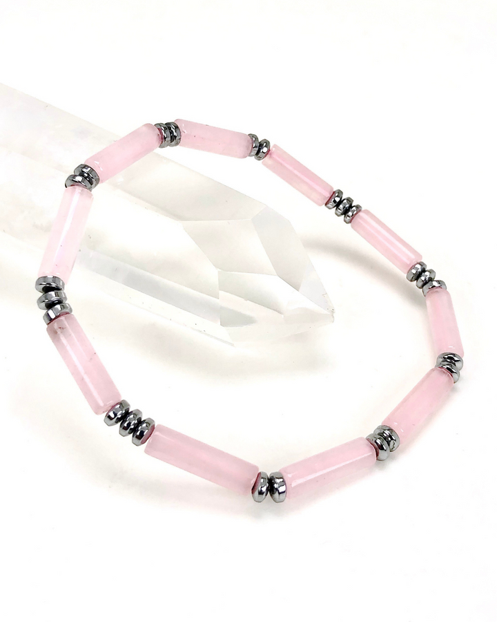 Rose Quartz Gemstone Tube Bracelet