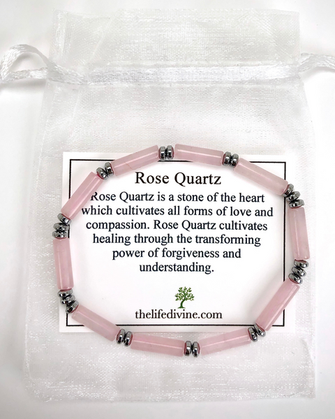 Rose Quartz Gemstone Tube Bracelet