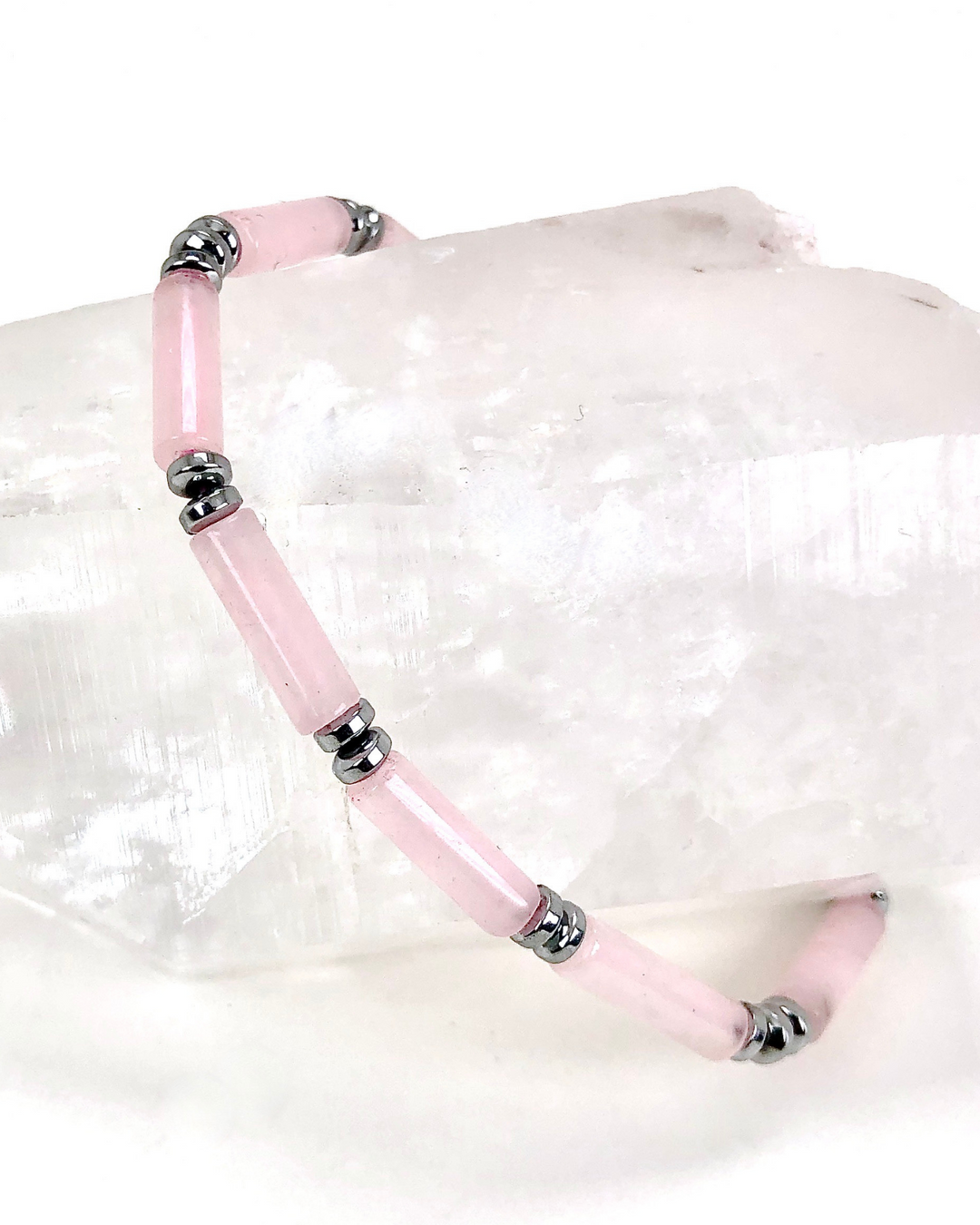 Rose Quartz Gemstone Tube Bracelet