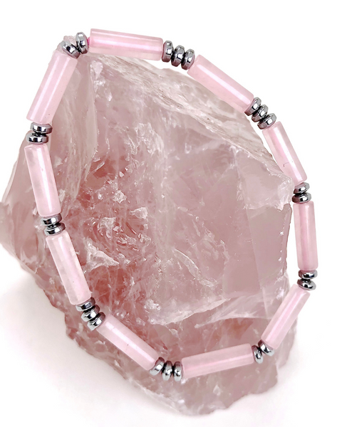 Rose Quartz Gemstone Tube Bracelet
