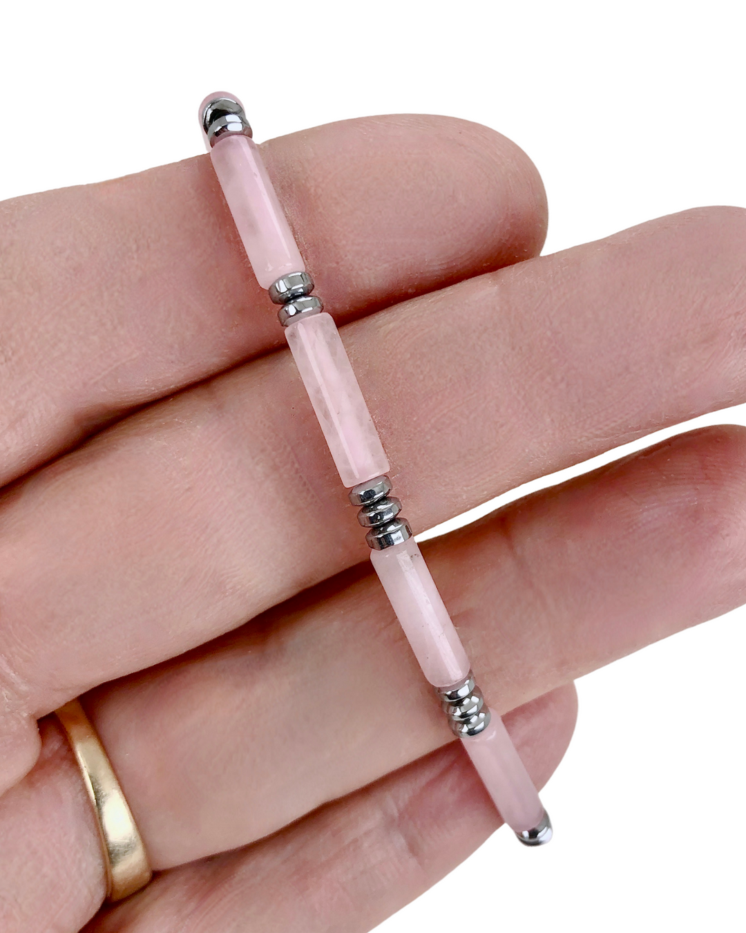 Rose Quartz Gemstone Tube Bracelet