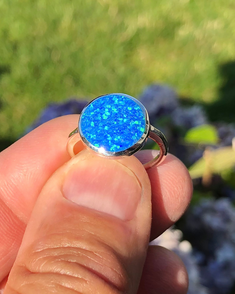 Sterling Silver Round Lab Opal Ring 
