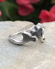 Side view of Sterling Silver Chanterelle mushroom ring