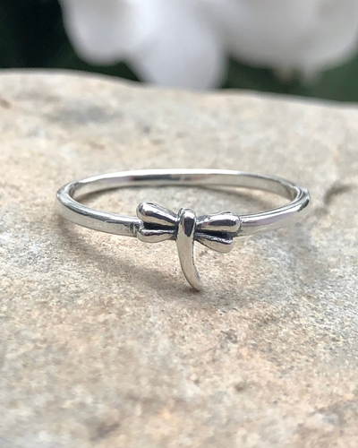 Tiny Dragonfly Sterling Silver Ring