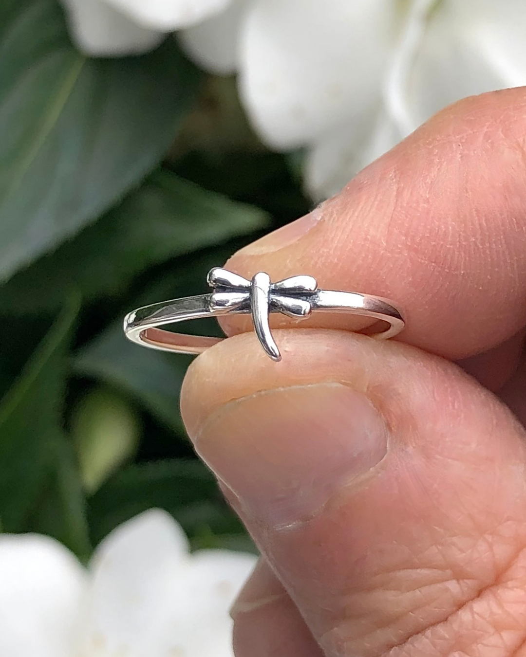 Tiny Dragonfly Sterling Silver Ring