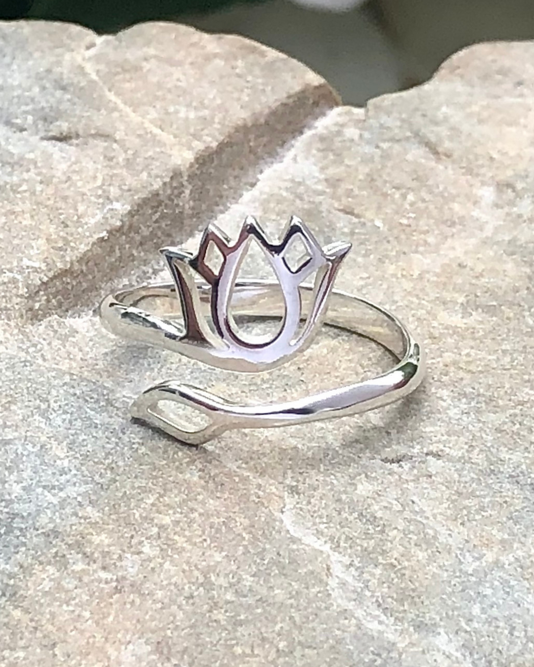 Sterling Silver Adjustable Lotus Ring