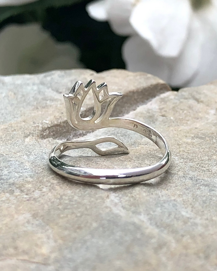 Sterling Silver Adjustable Lotus Ring back view