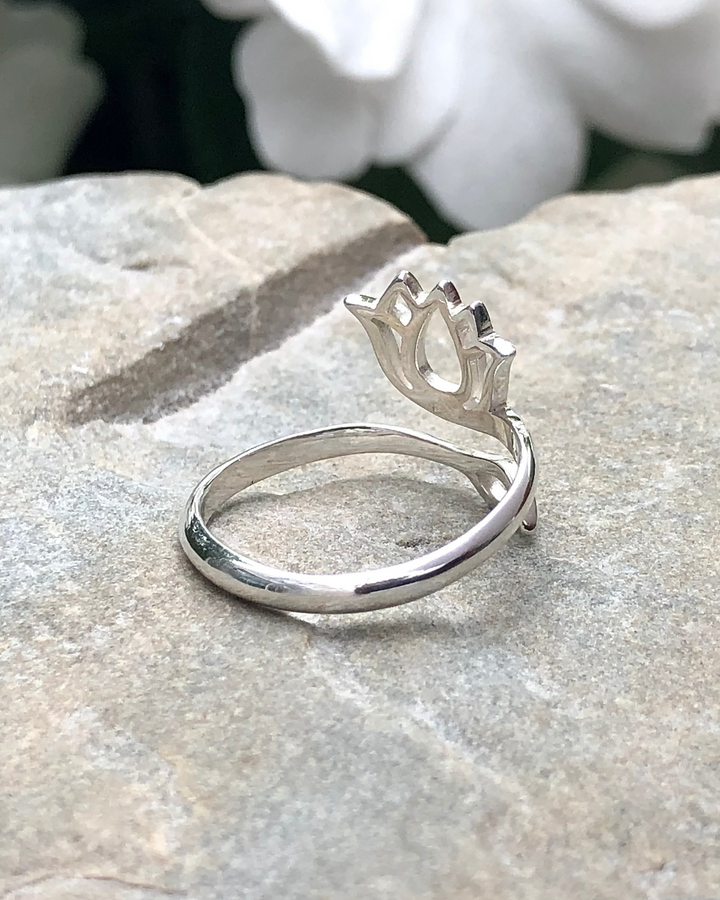 Sterling Silver Adjustable Lotus Ring on stone back view