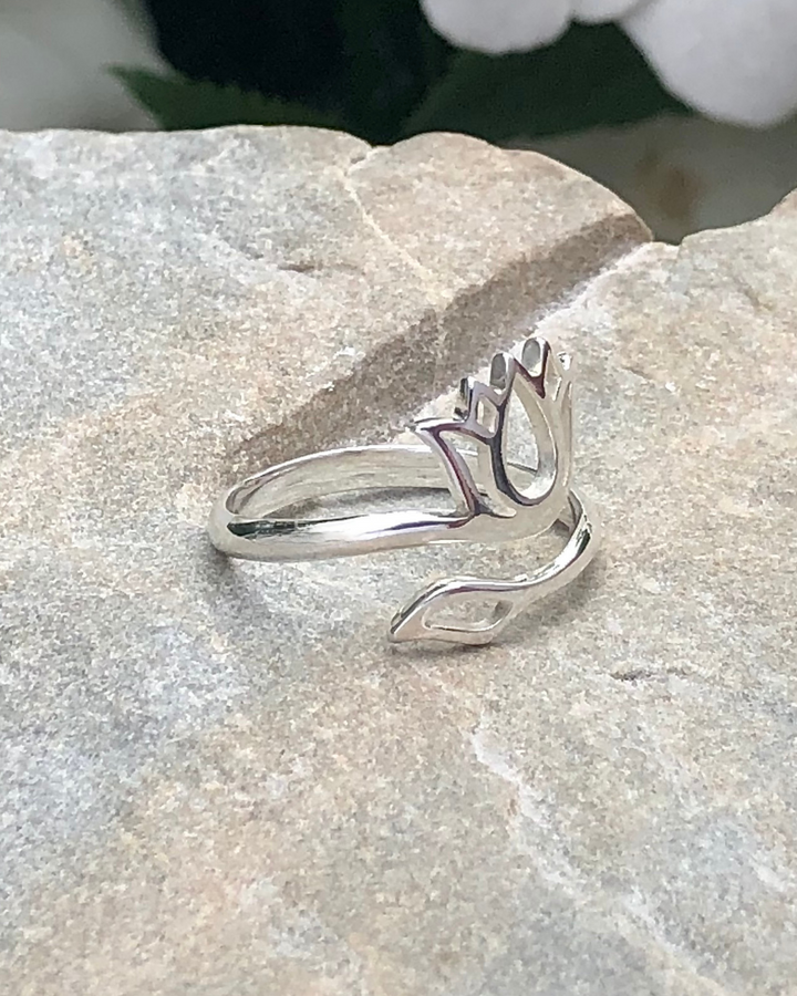 Sterling Silver Adjustable Lotus Ring side view