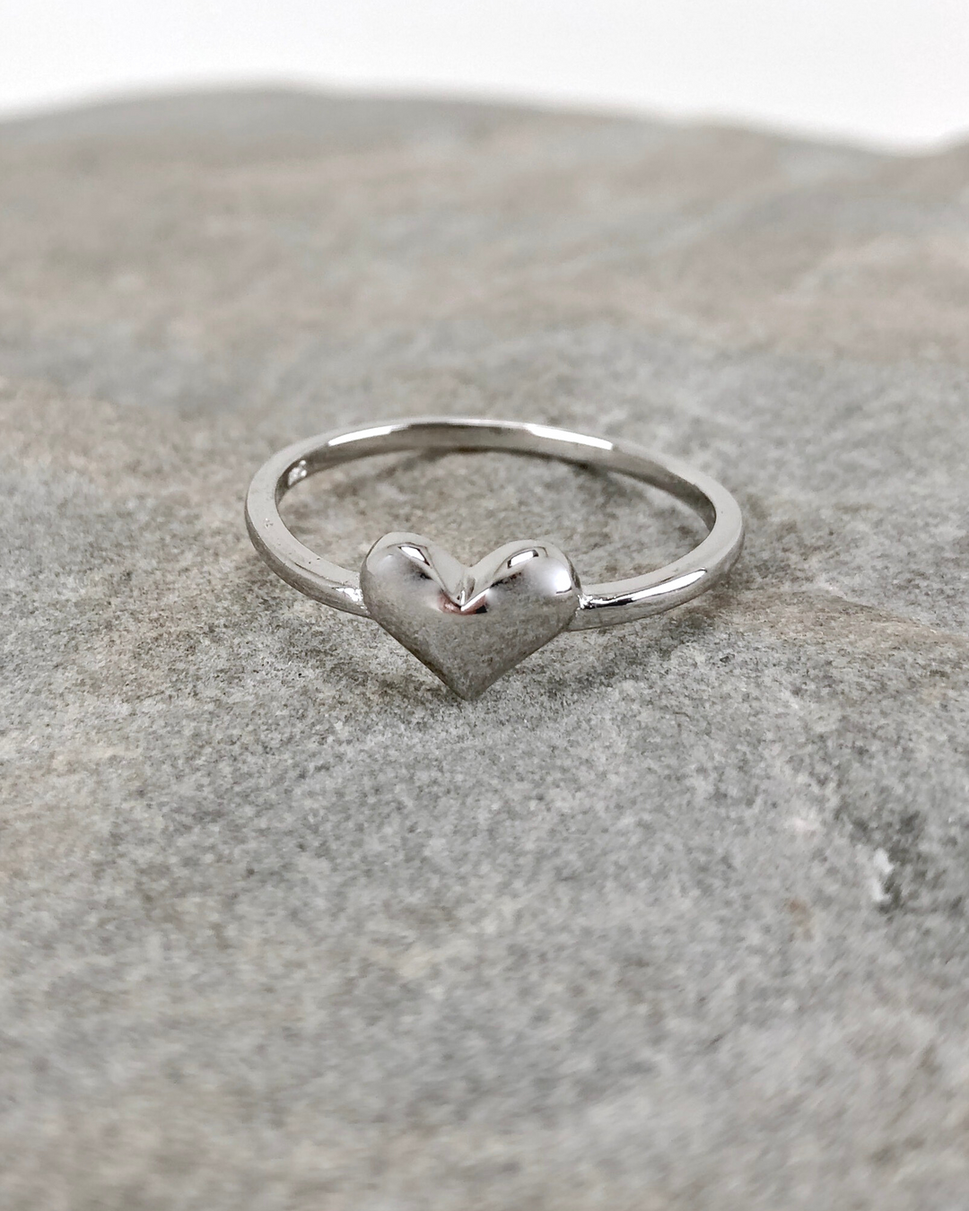 Sterling Silver Heart Ring on stone