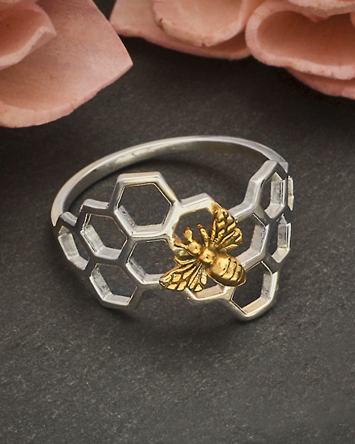 Sterling Silver Honeycomb Bee Ring