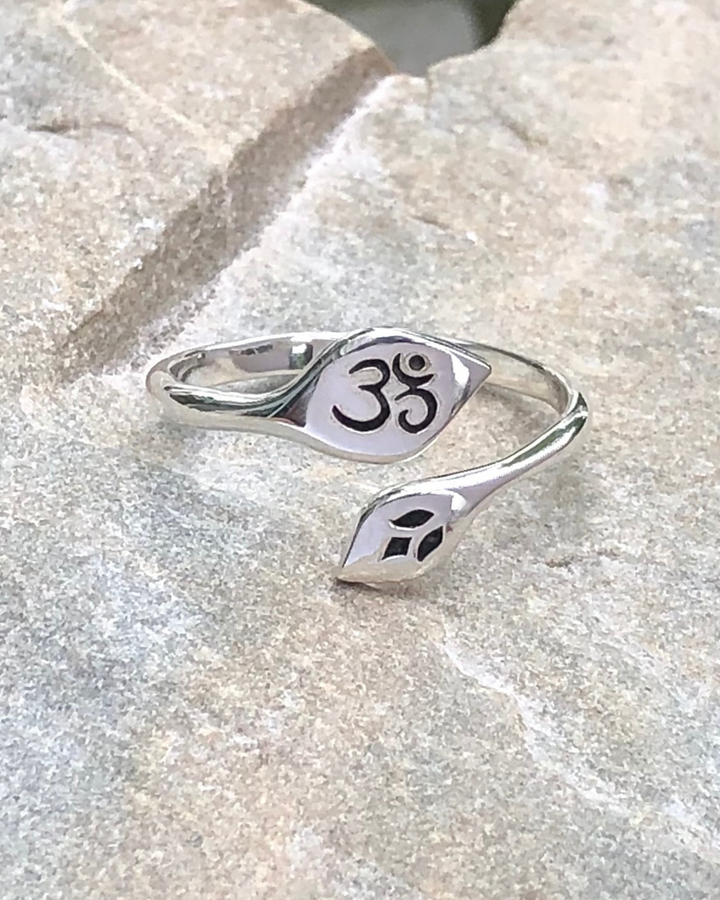 Sterling Silver Lotus and Om Ring