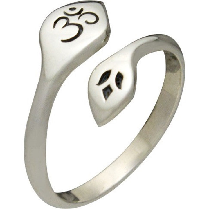 Sterling Silver Lotus and Om Ring on white background