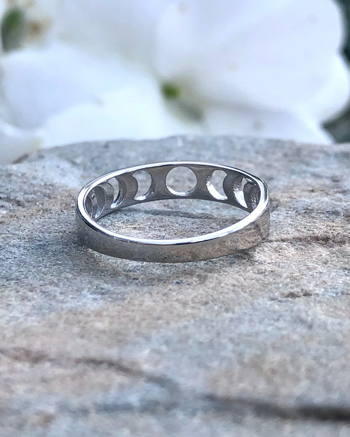 Sterling Silver Moon Phases Cut Out Ring back view