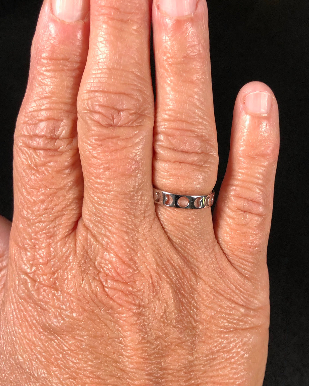 Sterling Silver Moon Phases Cut Out Ring on finger