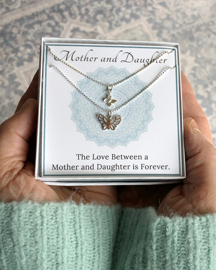 Mother and Daughter Butterfly Necklace Set