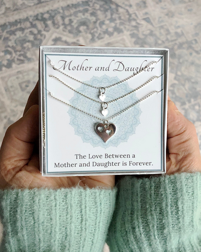 Mother and Two Daughters Heart Necklace Set