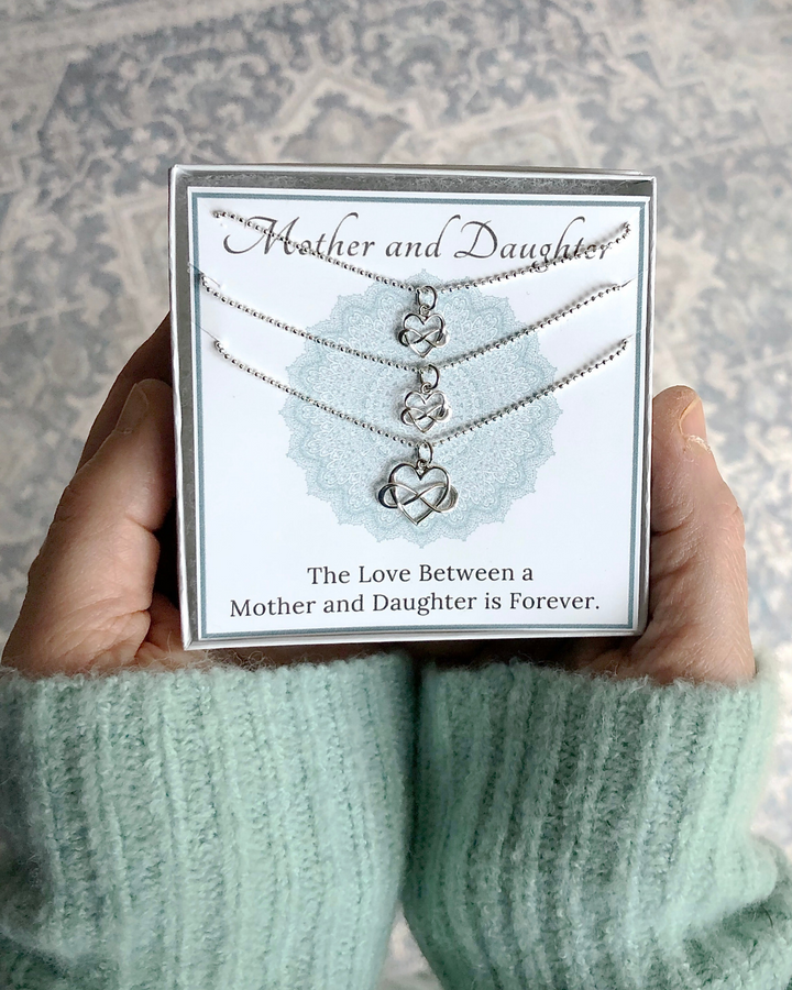 Mother and Two Daughters Infinity Heart Necklace Set