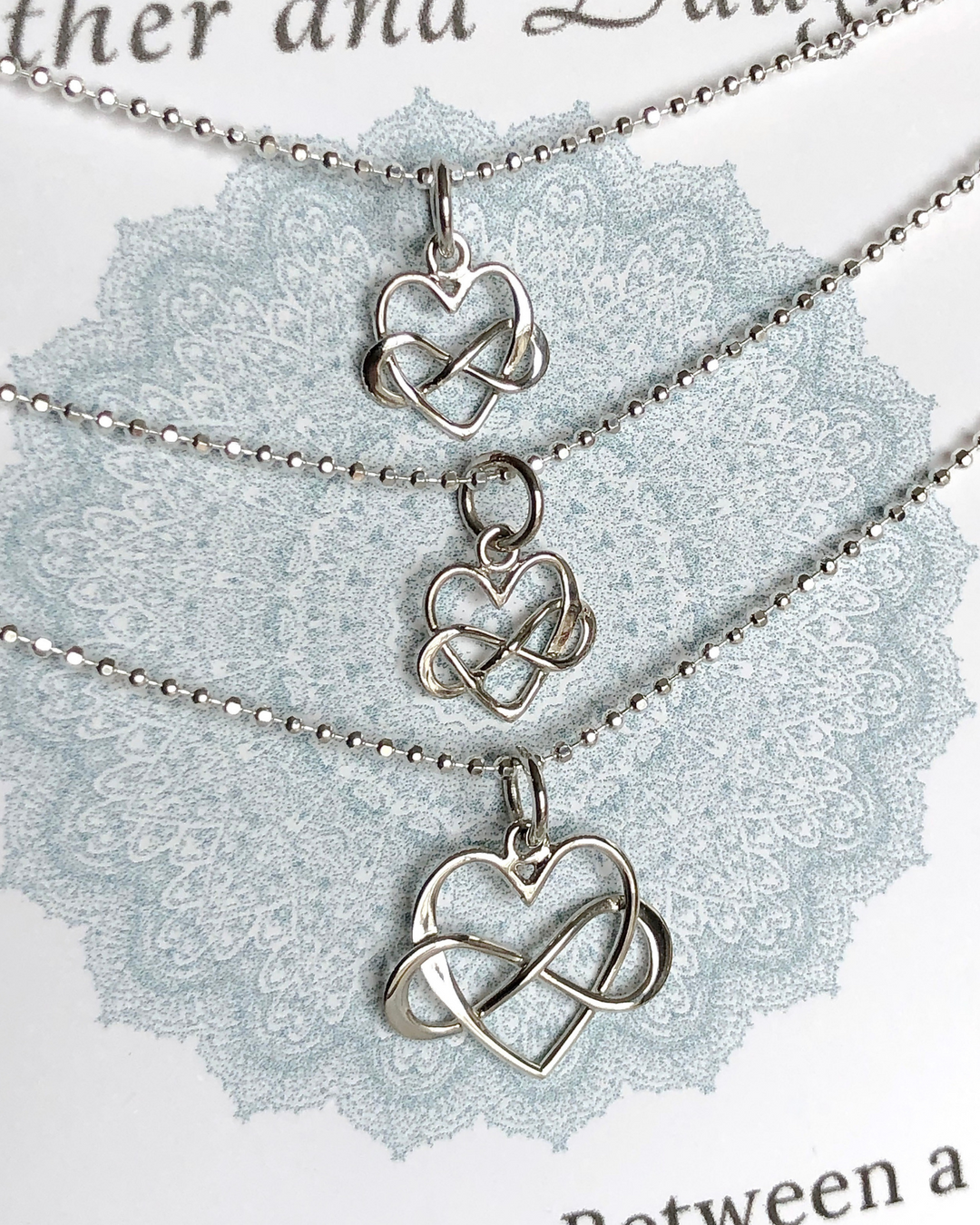 Mother and Two Daughters Infinity Heart Necklace Set