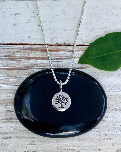 Tiny Silver Tree of Life Disc Necklace